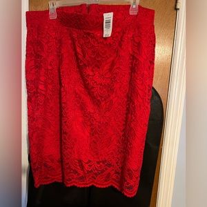Torrid bright red lace pencil skirt